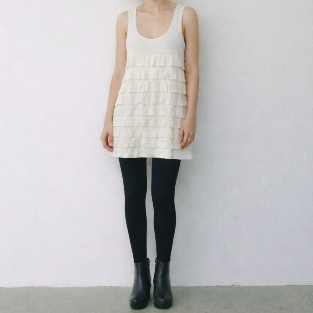 XXI Forever 21 NWT Ivory Ruffle Tiered Tunic Top Mini Dress Racerback Size S